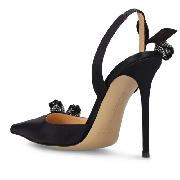 🌺MACH & MACH🌺 Wonder Tulip Satin Slingback Pumps Black Size: 38 - Picture 4 of 14